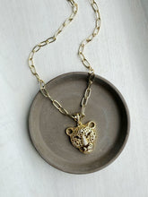 Load image into Gallery viewer, On The Prowl // leopard, cougar, jaguar head gold necklace