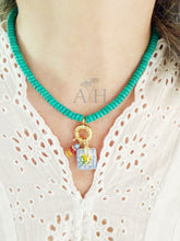 Load image into Gallery viewer, Dutch Market/ checkered tile, fish charm necklace