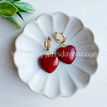 Load image into Gallery viewer, Lead with Heart // Chunky heart gemstone hoops // latch hoop puff heart huggies