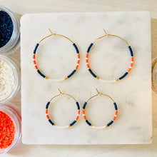 Load image into Gallery viewer, Cavaliers UVA // Japanese Miyuki glass hand beaded gold filled hoop earrings