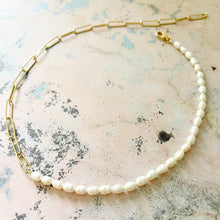 Load image into Gallery viewer, Half and Half pearl and chain necklace or wrap bracelet 2 in 1