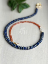Load image into Gallery viewer, UVA Cavaliers // Go Hoos // orange and blue gemstone necklace