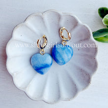 Load image into Gallery viewer, Lead with Heart // Chunky heart gemstone hoops // latch hoop puff heart huggies