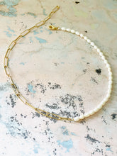 Load image into Gallery viewer, Half and Half pearl and chain necklace or wrap bracelet 2 in 1