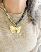 Load image into Gallery viewer, Take Flight// amazonite + jade Butterfly pendant // rondelle gemstone necklace