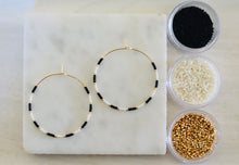 Load image into Gallery viewer, Black and white// Japanese Miyuki glass hand beaded gold filled hoop earrings
