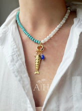 Load image into Gallery viewer, Ibiza // fish pendant moonstone and howlite charm necklace