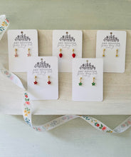 Load image into Gallery viewer, 24k gold post dangles Farmers Market fruits and florals