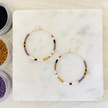 Load image into Gallery viewer, Go Dukes // Japanese Miyuki glass hand beaded gold filled hoop earrings
