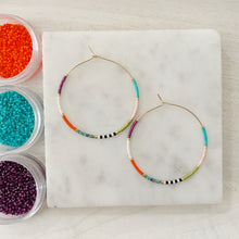 Load image into Gallery viewer, Mardi Gras weightless color block beaded  hoops
