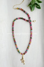 Load image into Gallery viewer, Viper Gem// tourmaline snake pendant // rondelle gemstone necklace
