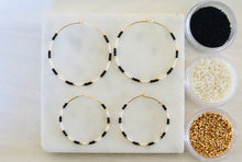 Load image into Gallery viewer, Black and white// Japanese Miyuki glass hand beaded gold filled hoop earrings
