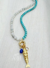 Load image into Gallery viewer, Ibiza // fish pendant moonstone and howlite charm necklace
