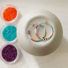 Load image into Gallery viewer, Mardi Gras weightless color block beaded  hoops
