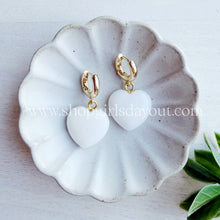 Load image into Gallery viewer, Lead with Heart // Chunky heart gemstone hoops  //  latch hoop puff heart huggies
