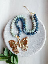 Load image into Gallery viewer, Take Flight// amazonite + jade Butterfly pendant // rondelle gemstone necklace
