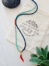 Load image into Gallery viewer, Napoli // red Italian horn pendant beaded glass and gemstone necklace
