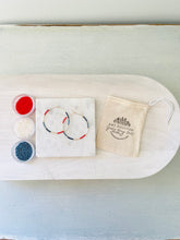 Load image into Gallery viewer, Firecracker Red White and Blue // Japanese miyuki glass gold filled hand beaded hoop earrings
