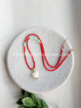Load image into Gallery viewer, Love struck// red seed bead, mint jade, puff heart pendant necklace
