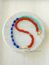 Load image into Gallery viewer, Freedom of the Sea // red white blue turquoise fish necklace
