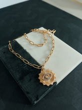 Load image into Gallery viewer, Ray of Protection // Sunburst Evil Eye pendant oval cable chain necklace
