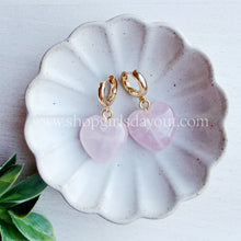 Load image into Gallery viewer, Lead with Heart // Chunky heart gemstone hoops  //  latch hoop puff heart huggies
