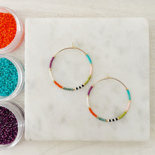 Load image into Gallery viewer, Mardi Gras weightless color block beaded  hoops
