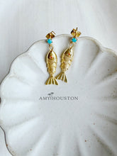 Load image into Gallery viewer, Sorrento // fish // pave turquoise post dangle earrings
