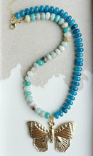 Load image into Gallery viewer, Take Flight// amazonite + jade Butterfly pendant // rondelle gemstone necklace
