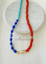 Load image into Gallery viewer, Freedom of the Sea // red white blue turquoise fish necklace
