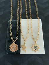 Load image into Gallery viewer, Ray of Protection // Sunburst Evil Eye pendant oval cable chain necklace
