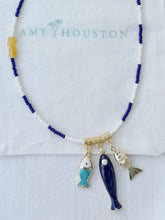 Load image into Gallery viewer, Coastline // navy stripe fish charm pendant necklace
