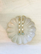 Load image into Gallery viewer, Breezy freshwater pearl aquamarine dangles
