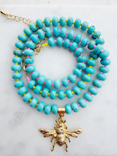 Load image into Gallery viewer, Vivian // turquoise bee pendant // rondelle gemstone necklace

