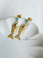 Load image into Gallery viewer, Sorrento // fish // pave turquoise post dangle earrings
