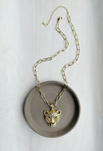 Load image into Gallery viewer, On The Prowl // leopard, cougar, jaguar head gold necklace
