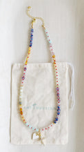 Load image into Gallery viewer, Love + Light // gemstone cross and heart charm necklace
