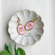 Load image into Gallery viewer, Nature Trail insect heirloom hoops //  one touch latch hoop huggies
