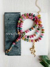 Load image into Gallery viewer, Viper Gem// tourmaline snake pendant // rondelle gemstone necklace
