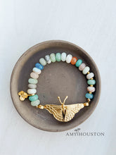 Load image into Gallery viewer, Awaken Moth Gemstone Bracelet | Matte Gold Floral Bracelet

