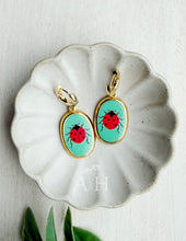 Load image into Gallery viewer, Nature Trail insect heirloom hoops //  one touch latch hoop huggies
