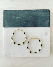 Load image into Gallery viewer, Black and white// Japanese Miyuki glass hand beaded gold filled hoop earrings

