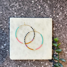 Load image into Gallery viewer, Resort Hoops // Japanese Miyuki glass hand beaded gold filled hoop earrings
