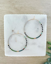 Load image into Gallery viewer, River // Japanese Miyuki glass hand beaded gold filled hoop earrings
